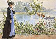 Carl Larsson Late Summer Karin by the Shore painting